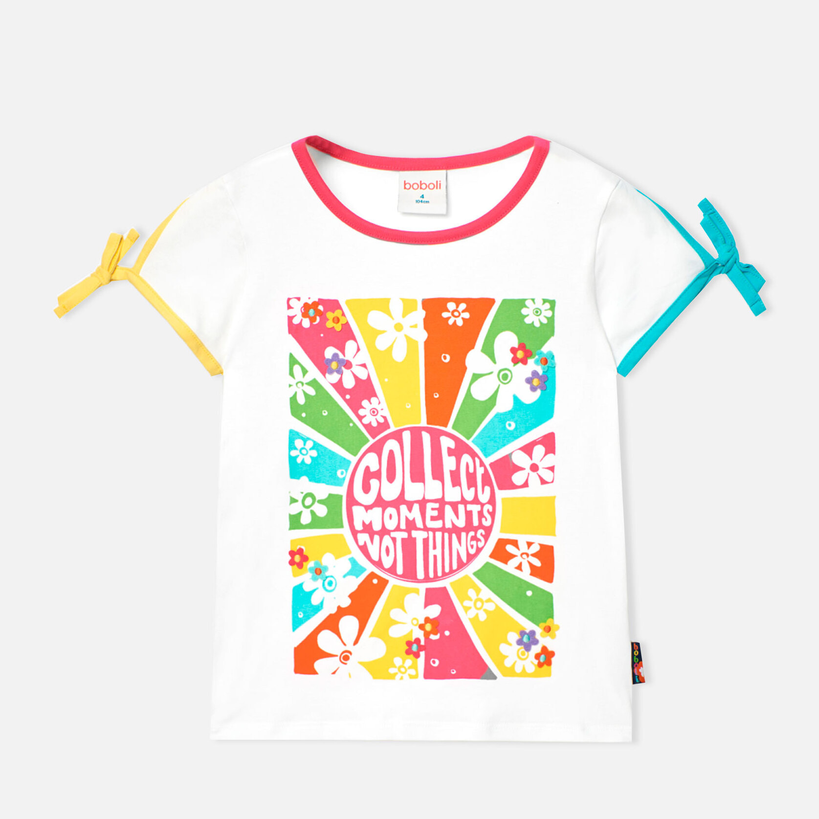 Camiseta elÃ¡stica niÃ±a estampada, manga cortas, blanco