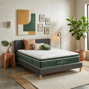 Ensemble matelas Jade & lit fixe Colisée | Mémoire de forme et ressorts ensachés | cadre à lattes | Tissu | Gris foncé