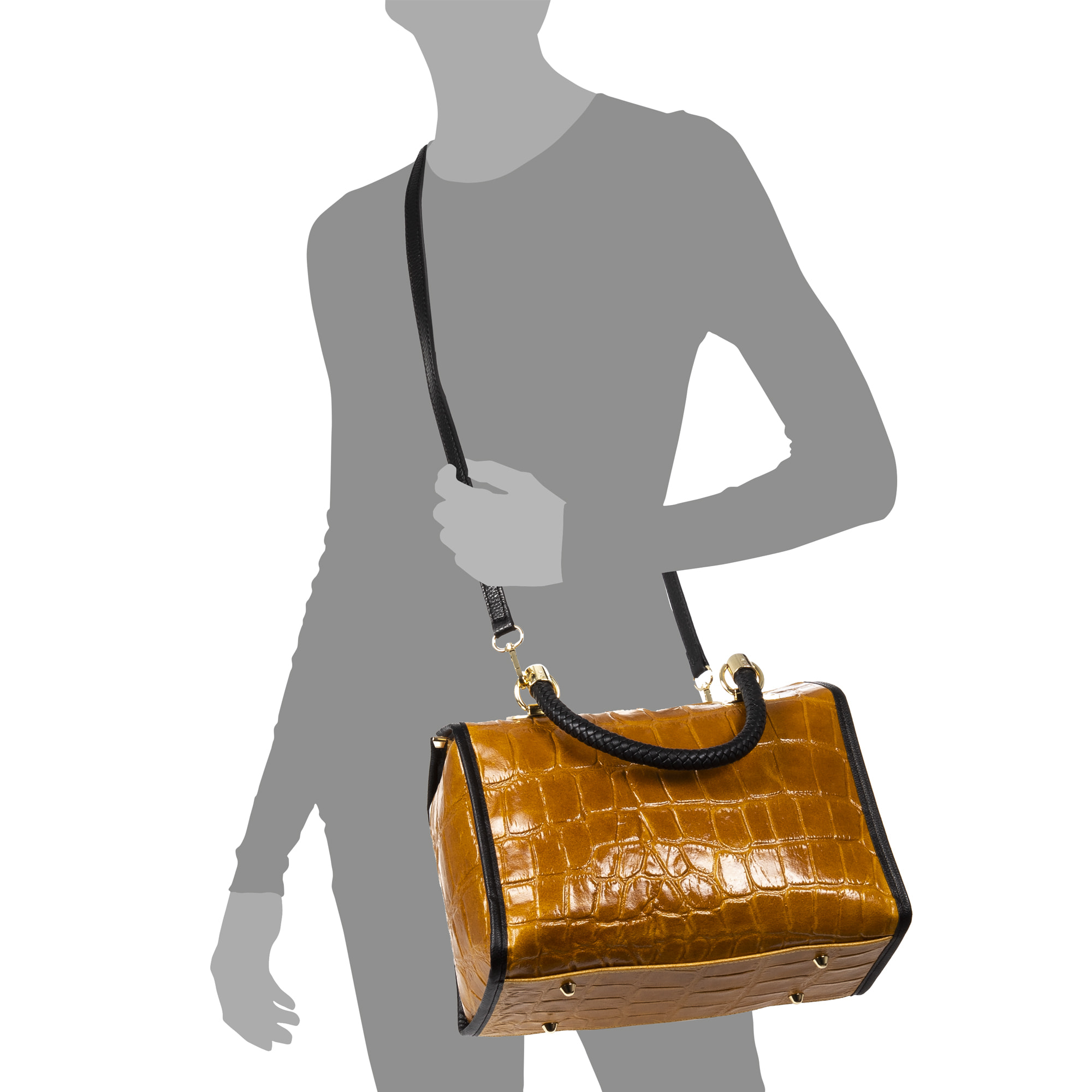 Catena Bolso tote Mujer.Piel auténtica Gamuza Grabado Cocodrilo Grande