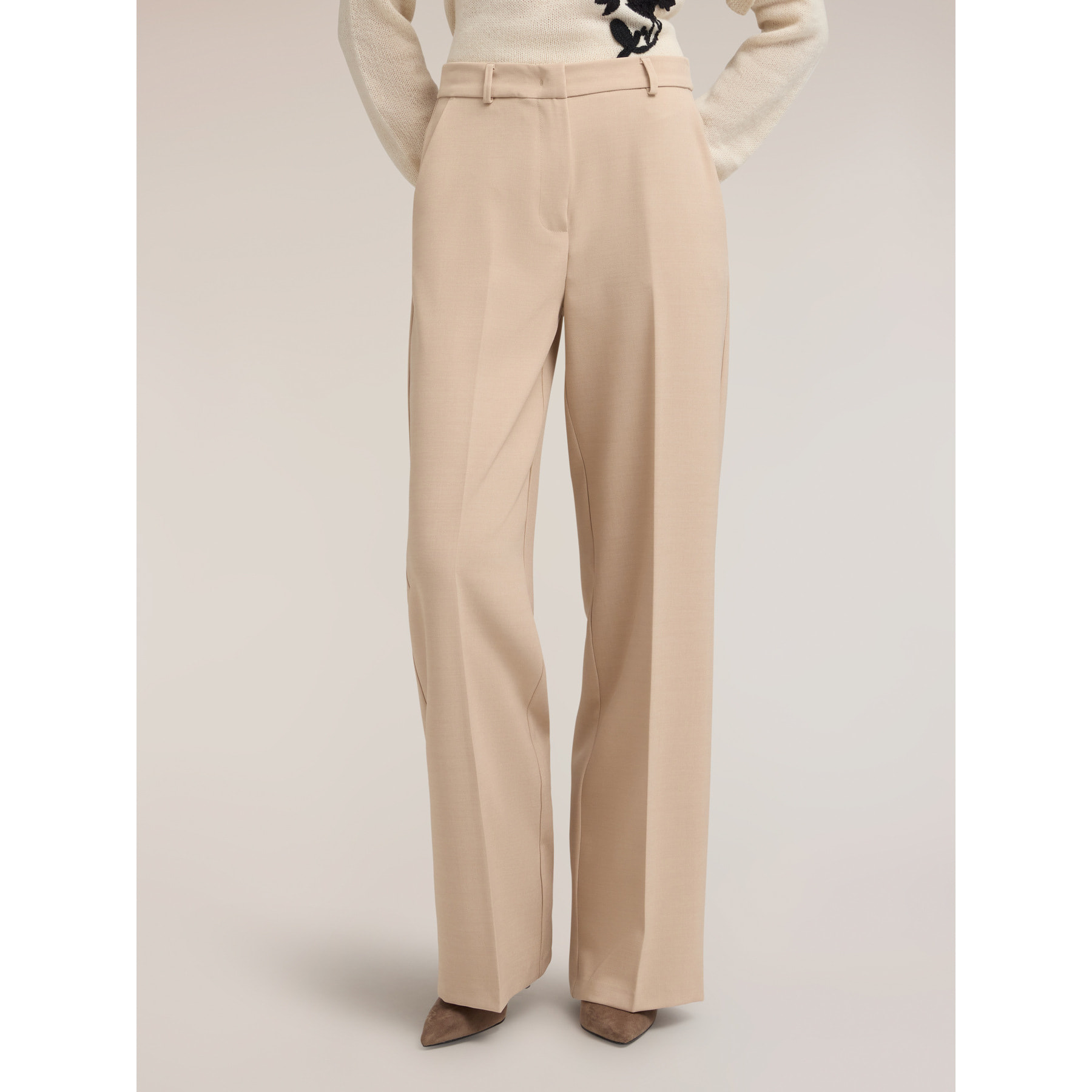 Motivi - Pantaloni palazzo a vita alta con piega - Beige