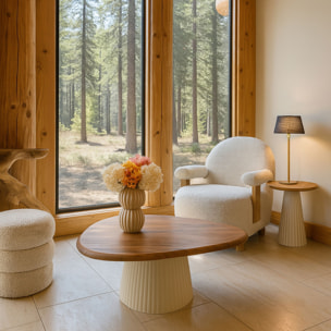 Table basse en bois d'acacia et pied en métal écru MALMO