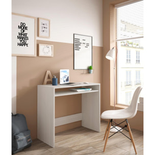 Scrivania Portland, Scrittoio lineare con ripiano fisso, Tavolo da studio o ufficio porta PC, cm 79x43h87, Bianco effetto legno