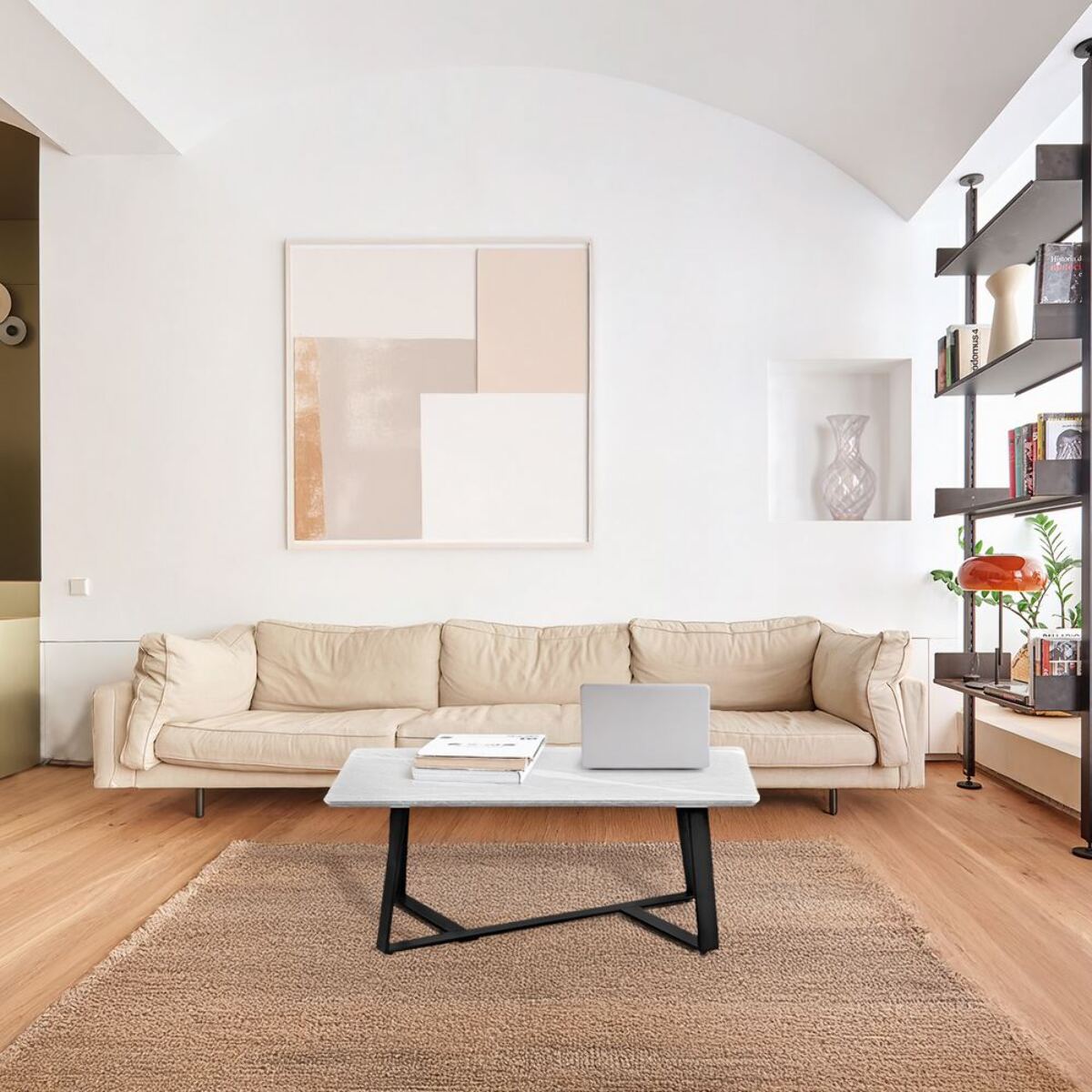 Tavolino da caffè con top grigio chiaro e gambe nere 90x55x35 cm - Valencia