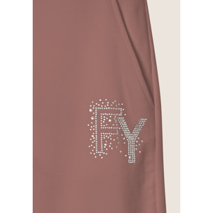 Pantaloni corti con Risvolto e Logo Strass