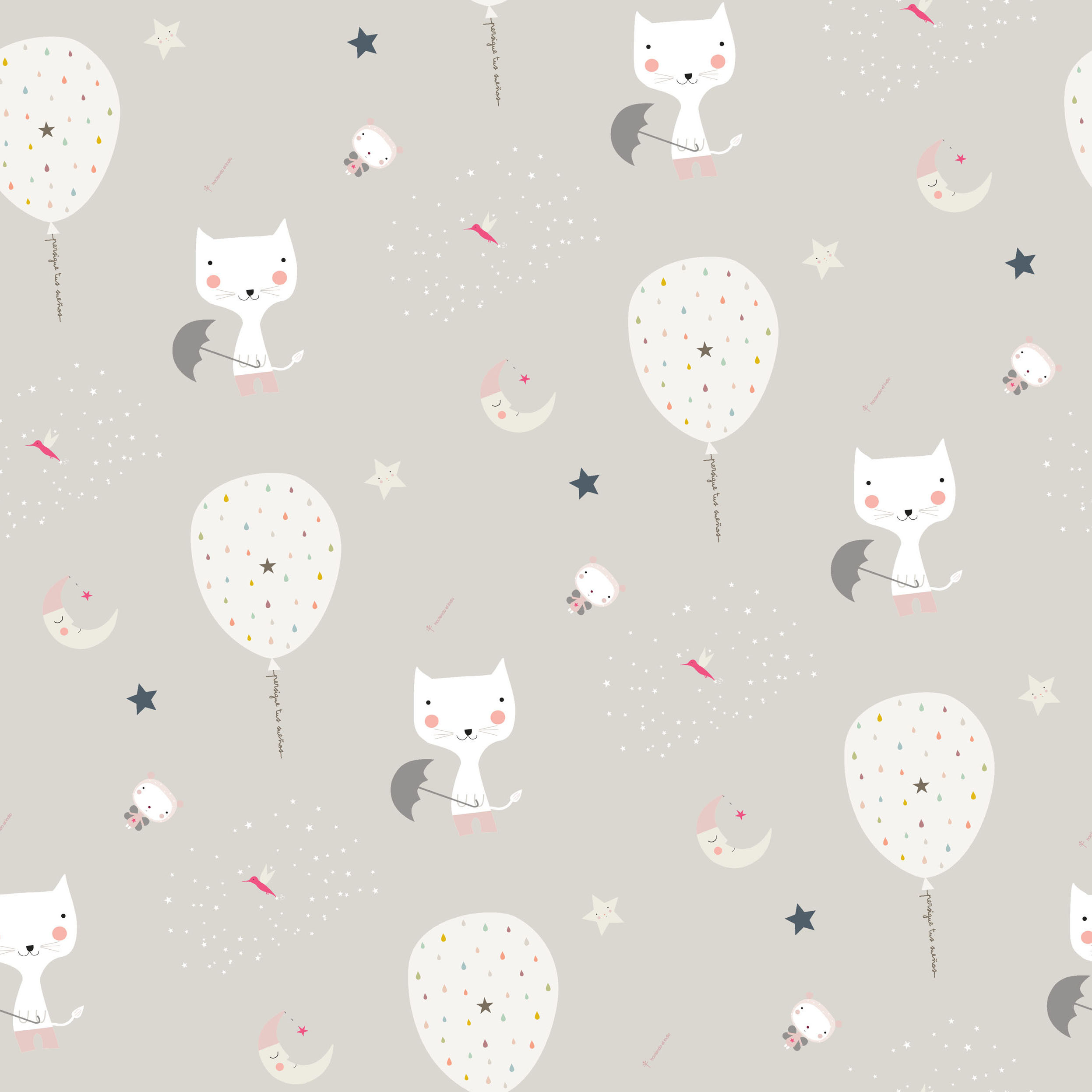 Haciendo el Indio - Colcha Bouti Estampada - 100% Algodón - Infantil - 70 gr/m² - Globos Y Gatos