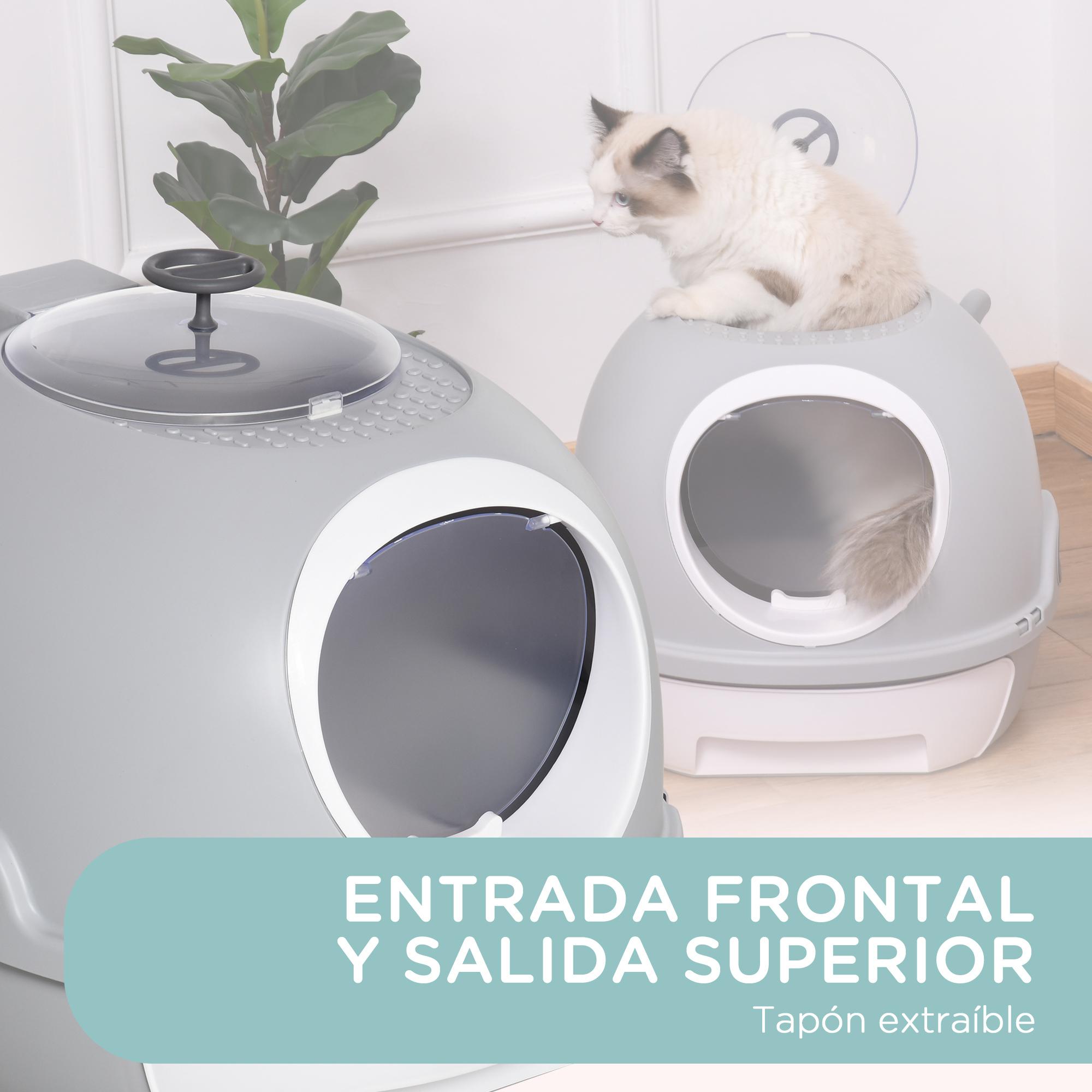 Caja de Arena para Gatos Arenero Cubierto con Cajón Arenero Cerrado para Gatos con Claraboya Abatible Bandeja Extraíble y Pala 47x55x44 cm Gris