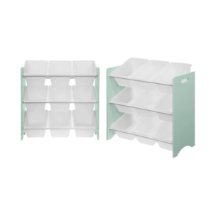 Lot de 2 meubles de rangement pour enfant vert céladon. 18 casiers. 64x29.5x60cm