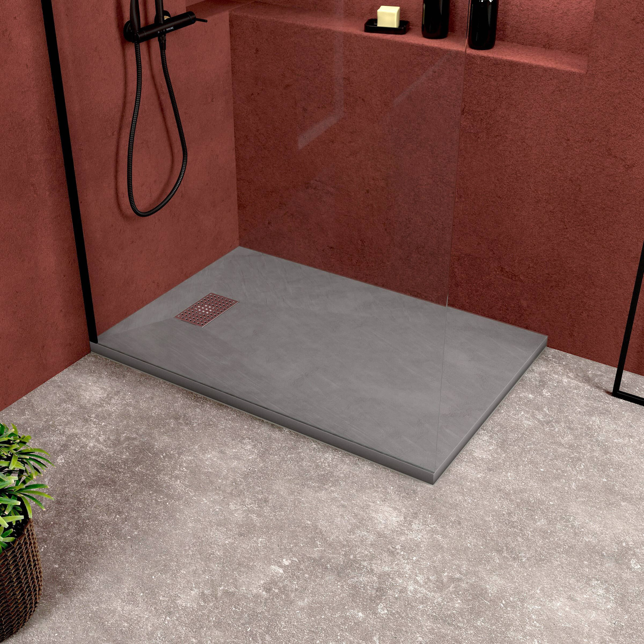 Receveur de douche Gris Effet Pierre 80x120 cm et Grille décor Perforée en Inox