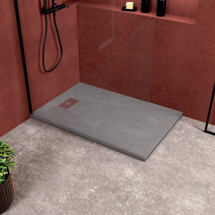 Receveur de douche Gris Effet Pierre 80x120 cm et Grille décor Perforée en Inox