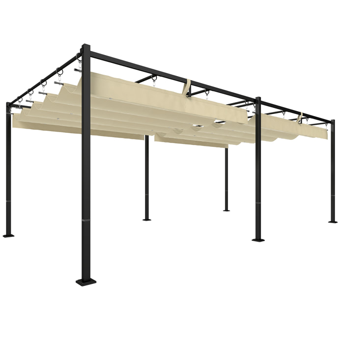 Pergola de jardin double toit rétractable structure métallique beige