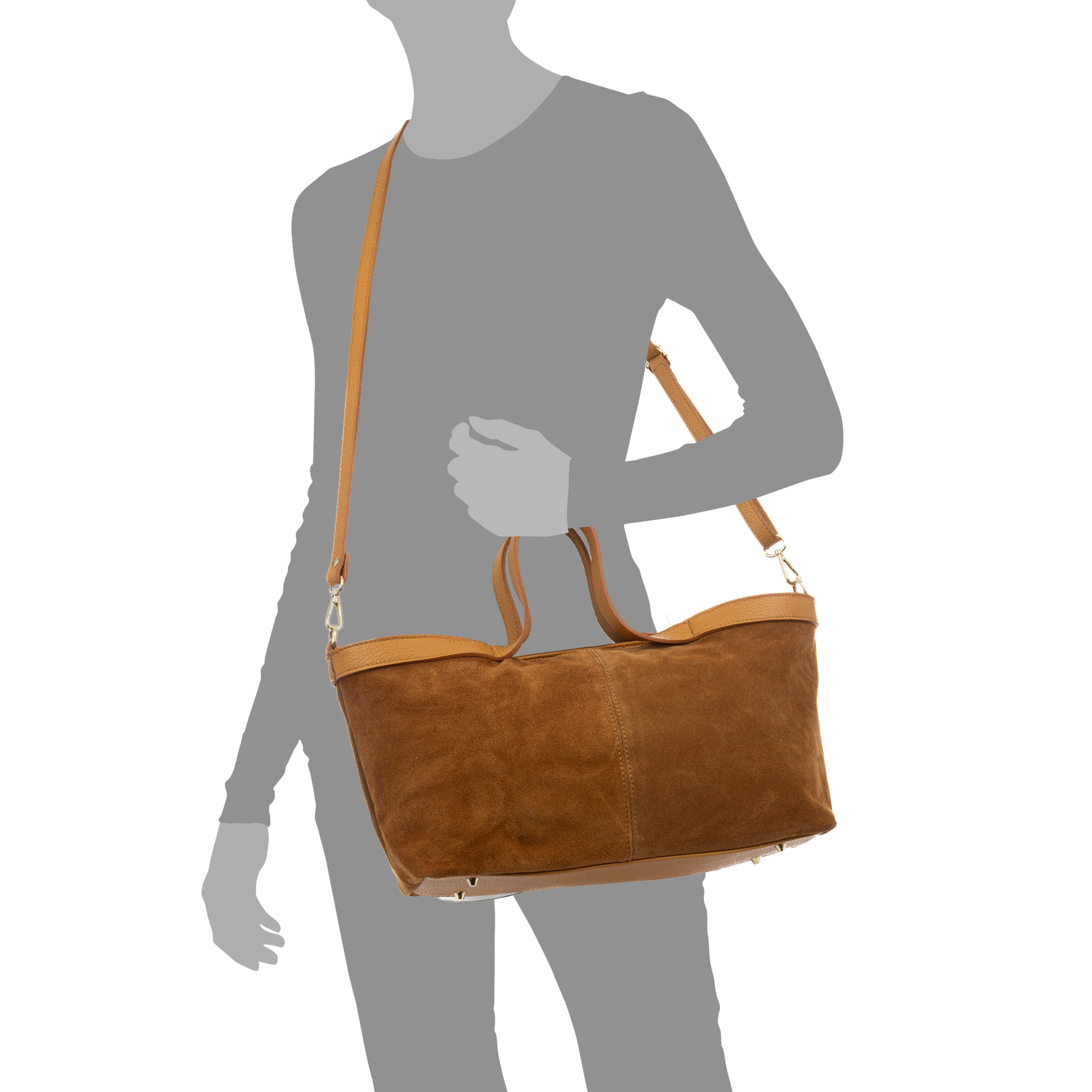 Bassignana Bolso Tote Mujer. Piel auténtica Gamuza con detalles Dollaro.