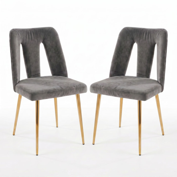 Sedia Imbottita in Effetto Velluto con Schienale Aperto e Gambe Oro, Design Moderno ed Elegante per Sala da Pranzo, Cucina, Soggiorno, Studio e Ufficio