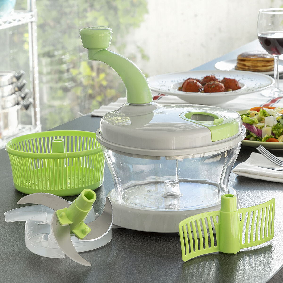 Centrifuga, Tritatutto e Mixer Manuale 4 in 1 con Accessori e Ricette Chopix InnovaGoods