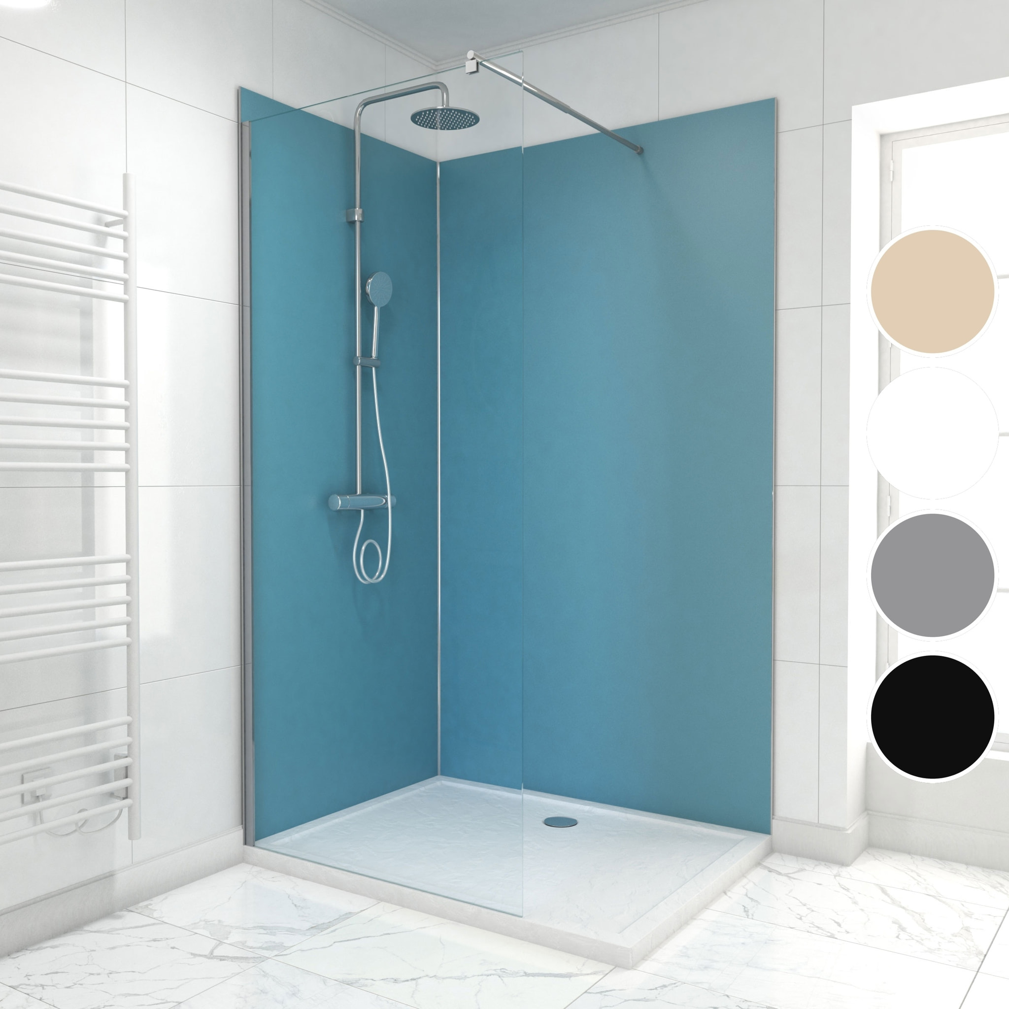 Pack de 2 Panneaux Muraux Aluminium BLEU 90+120x210 cm avec Profilés ANODISE BRILLANT - WALL'IT