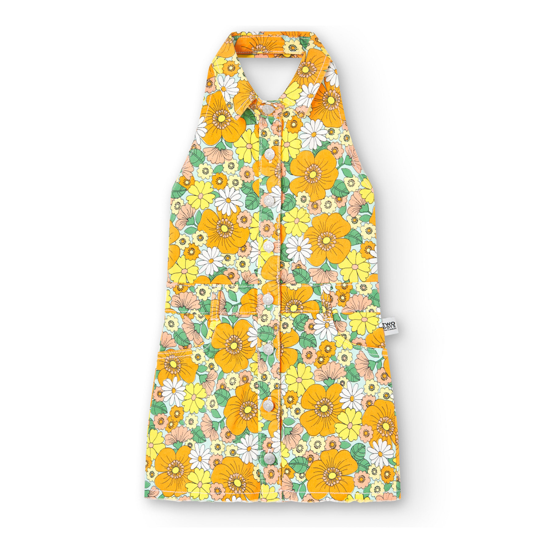 Vestido camisero niÃ±a, sarga elÃ¡stica estampada, flores