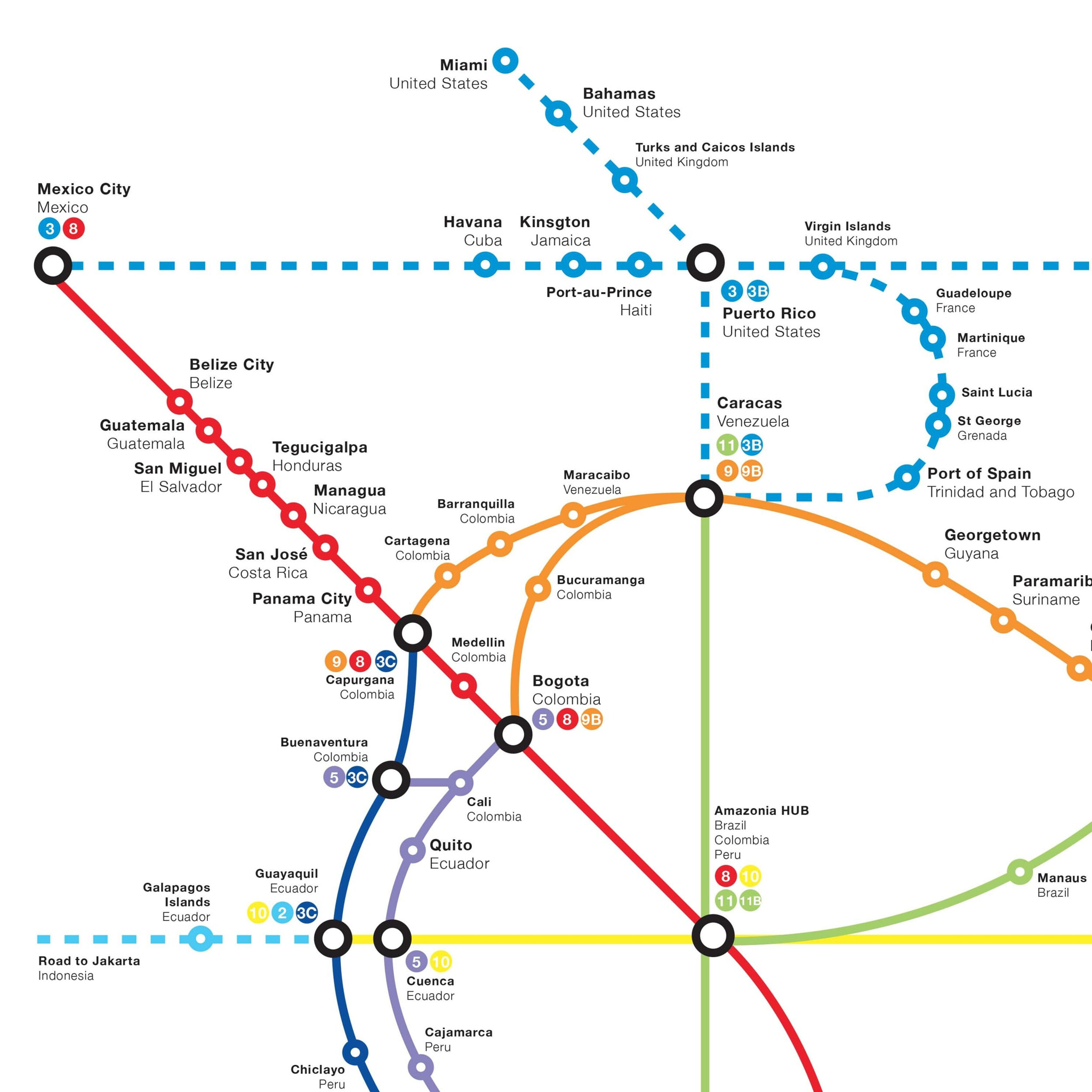 Affiche 50 x 70 cm - South America Metro Map - Olivier Bourdereau