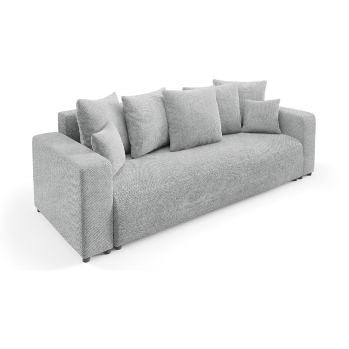 GLORIA - Canapé droit convertible 3 places en tissu gris