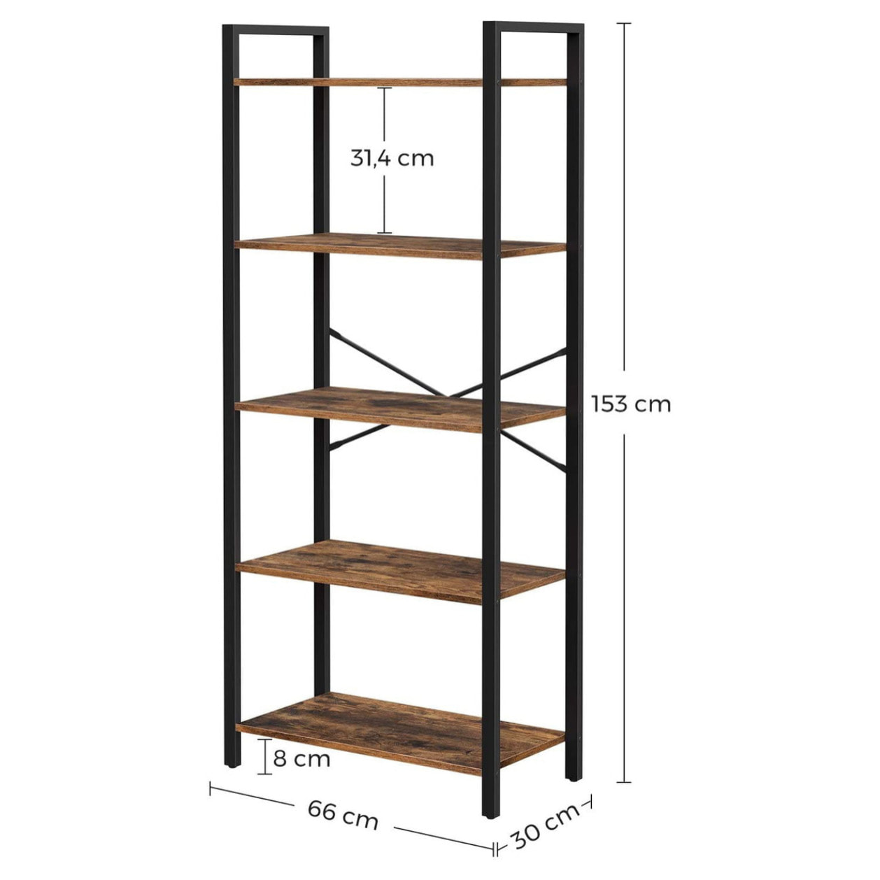 Libreria industriale a 5 ripiani in stile loft rustico LLS061B01