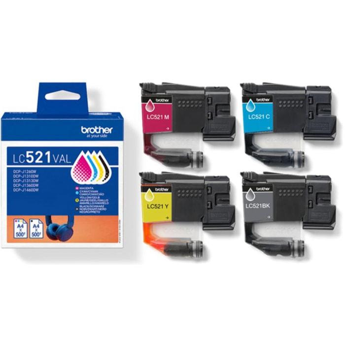 Cartouche d'encre BROTHER Pack Multipack 4 Originales LC521 (Noir + 3 Couleurs) - LC521VAL