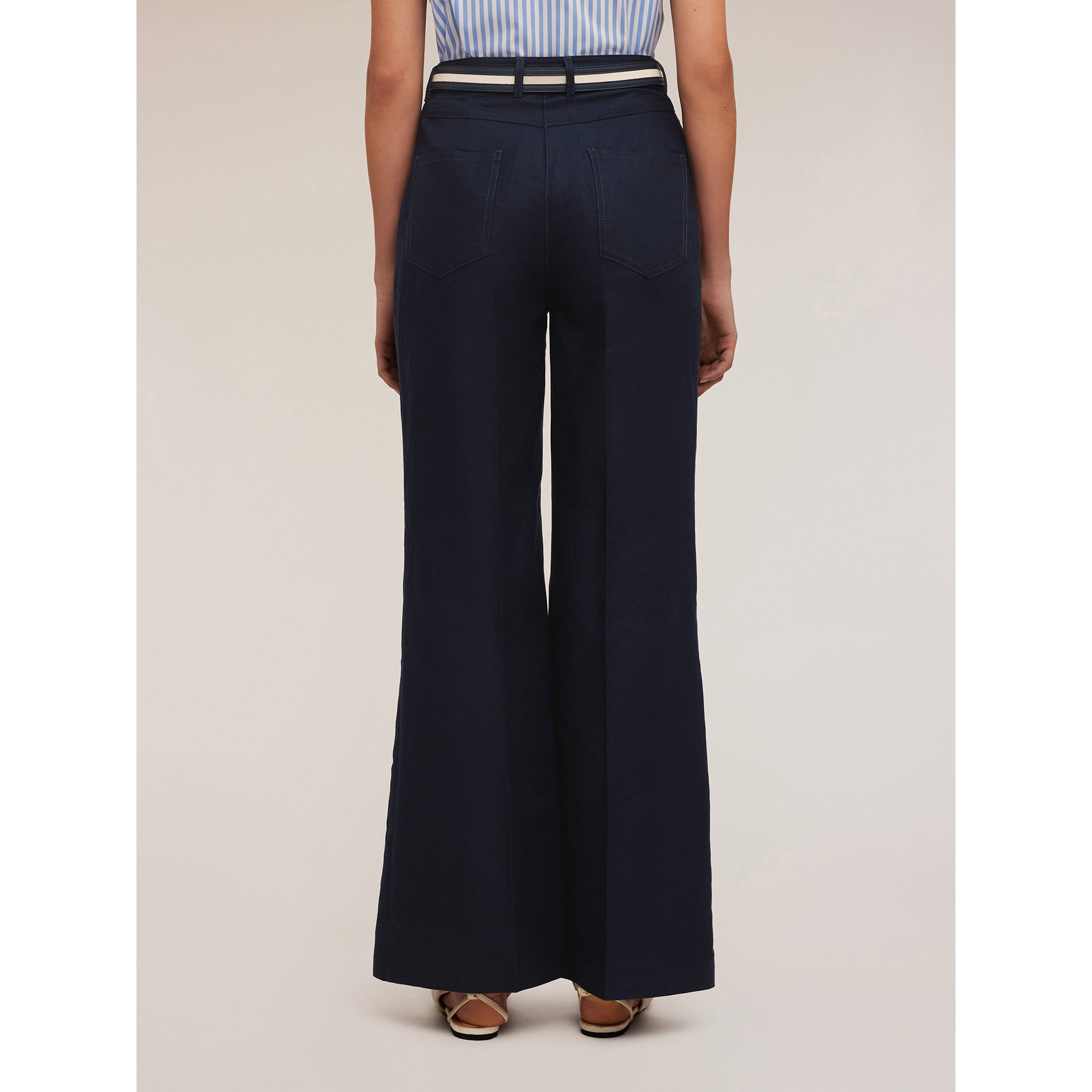 Motivi - Pantaloni wide leg misto lino - Blu