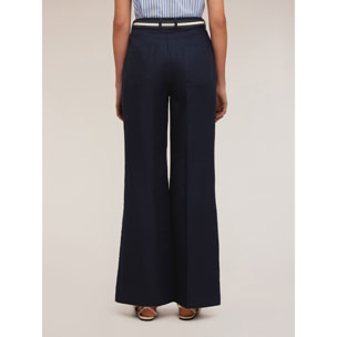 Motivi - Pantaloni wide leg misto lino - Blu