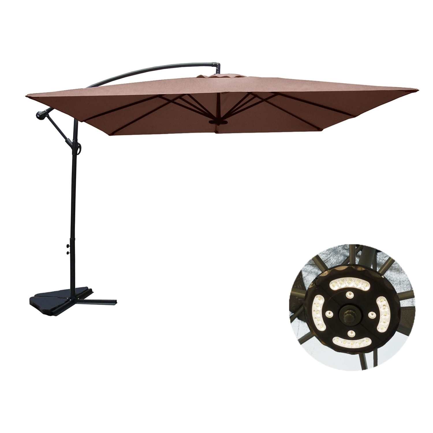 Parasol déporté LED 3 x 3 m chocolat SABBIONARA