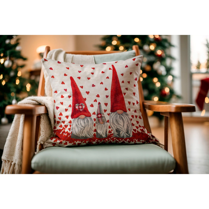 COPPPIA CUSCINI ARREDO JACQUARD SFODERABILI 50X50 CM GNOMI FAMILY
