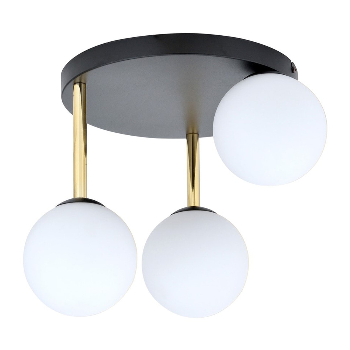 Lampada da soffitto Dolce in acciaio nero e oro con sfere in vetro opalino