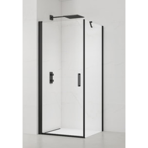Fusion ensemble porte pivotante /paroi 100x80cm anticalcaire avec profilés noir mat (SATFUD100S80C)