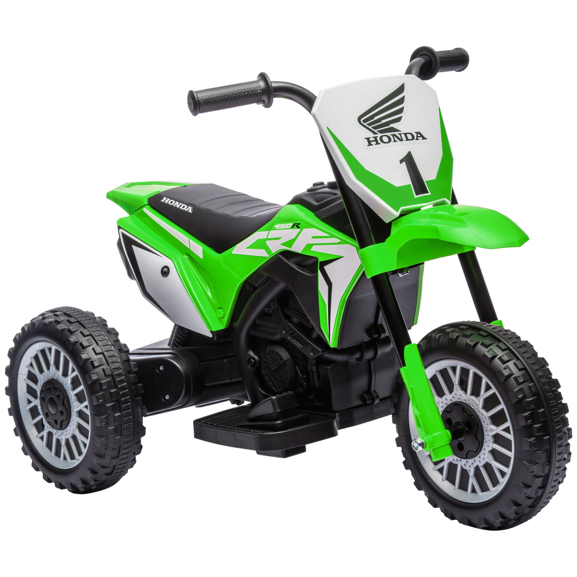 Moto Eléctrica con Licencia Honda CRF450RL para Niños de +18 Meses Motocicleta de Batería 6V con Velocidad 3 km/h Bocina y Sonido de Arranque Carga 25 kg 71x40,5x43,5 cm Verde