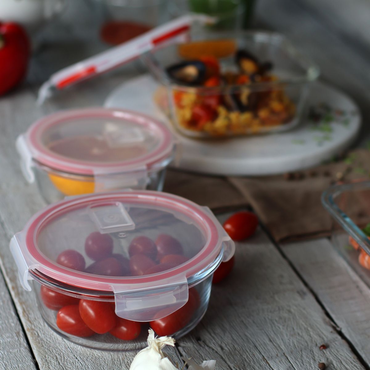 Boîte hermétique ronde 930ml en verre CLEMENTINE