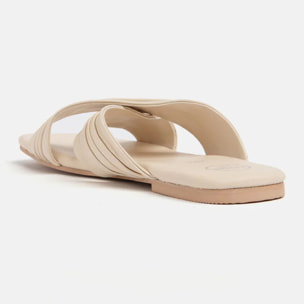 Ciabattina in vera pelle con fasce incrocio - VANIGLIA