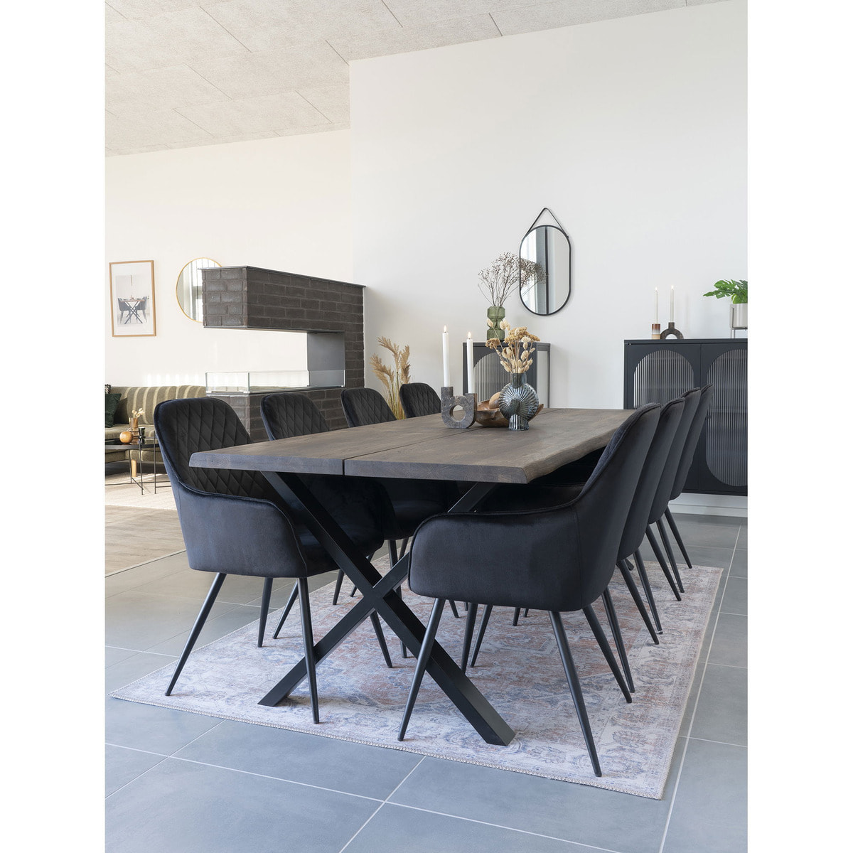 Specchio da parete Trapani in acciaio nero con cinghia 35x60 cm