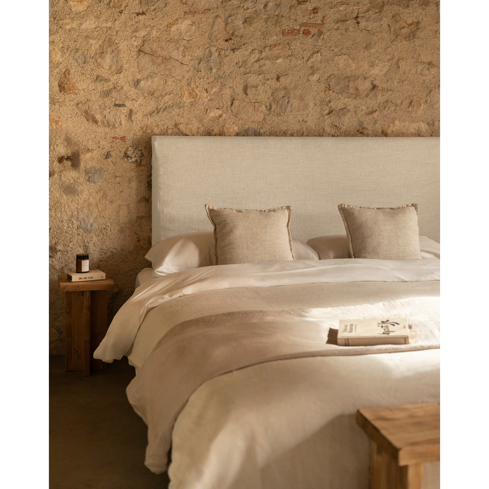Cabecero tapizado desenfundable de lino beige de varias medidas