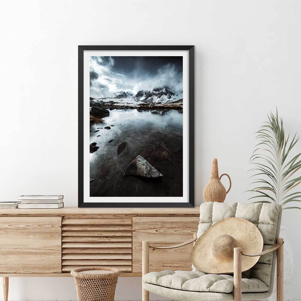 Affiche paysage face aux alpes Affiche sous cadre noir