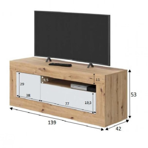 Mobile porta TV Killeen, Credenza per televisione da soggiorno, Supporto TV a 2 ante, cm 139x42h53, Rovere nodi e Bianco