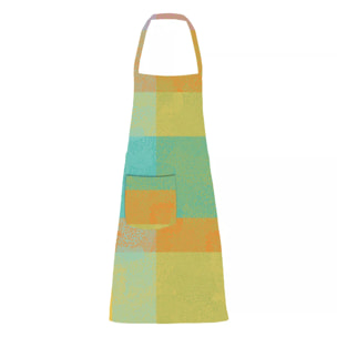 Tablier pur coton enduit motif jacquard bleu jaune orange Mille vagues exotique