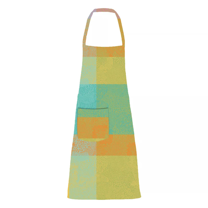 Tablier pur coton enduit motif jacquard bleu jaune orange Mille vagues exotique