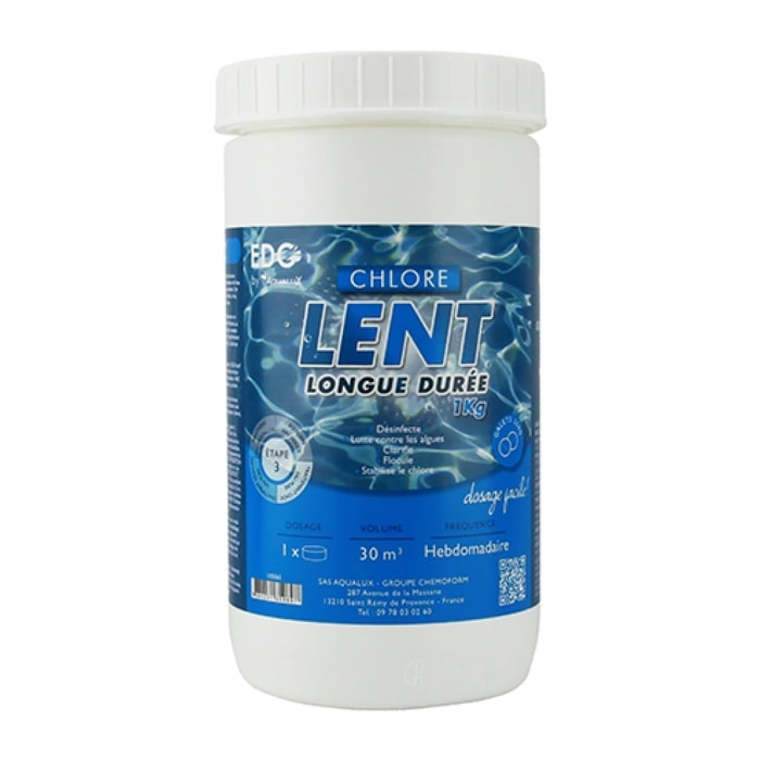 Chlore lent, galets 250gr, boîte de 1KG, EDG, non comburant - AQUALUX - 107621