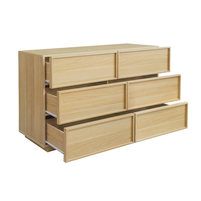 Commode de rangement effet bois 6 tiroirs naturel L 120 x P 43 x H 75cm - Kuba