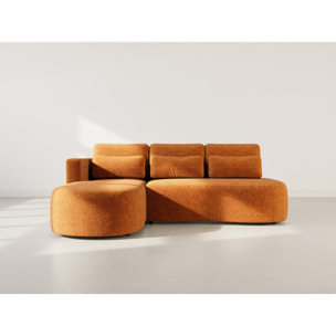 Mahina - canapé d'angle gauche 4 places convertible avec coffre en tissu texturé - Terracotta