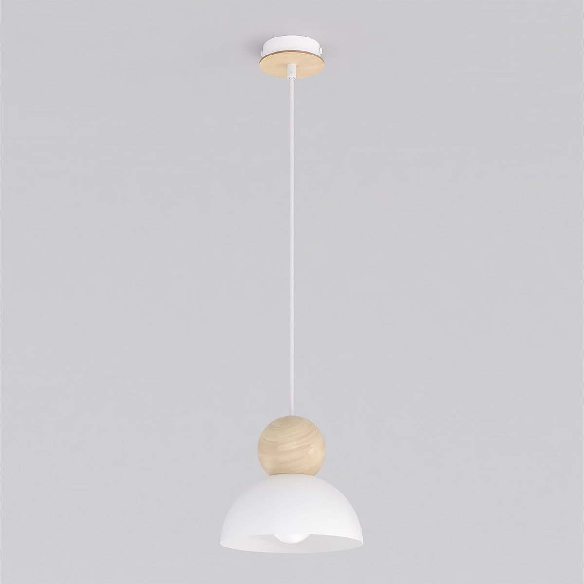 Lampada a sospensione Kaki in acciaio bianco e legno