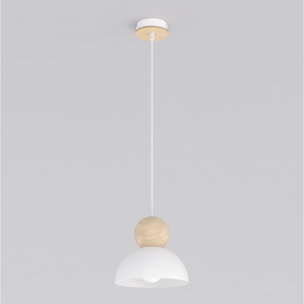 Lampada a sospensione Kaki in acciaio bianco e legno