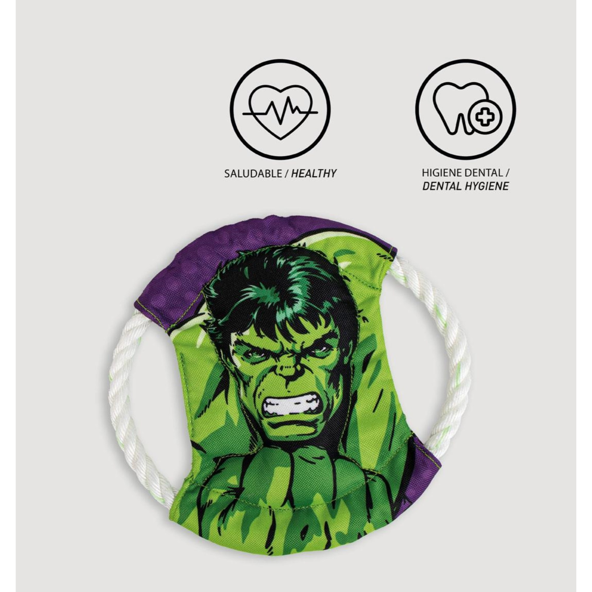 Frisbee para perros con cuerda diseño marvel hulk