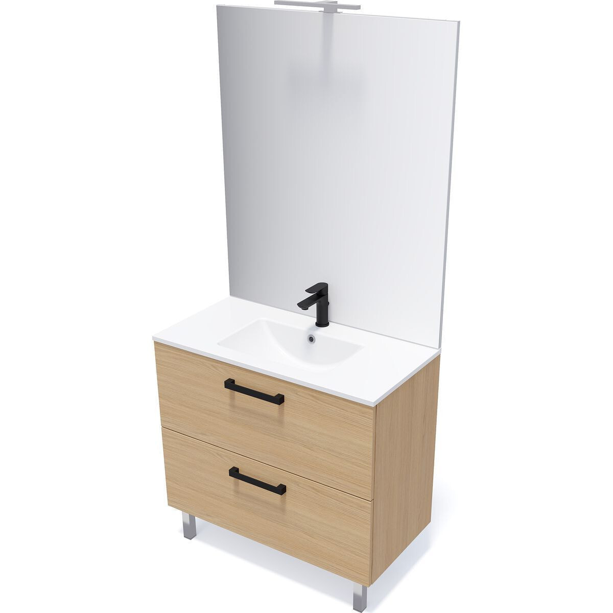 Meuble salle de bain vasque intégrée 2 tiroirs + miroir - CHELSEA