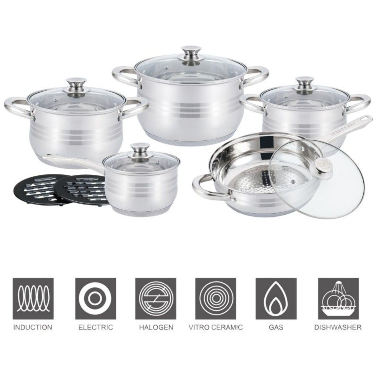 Batterie de Cuisine 12 Pièces en Acier Inoxydable Herzberg  HG1242-IX