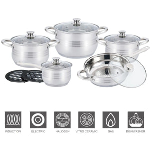 Batterie de Cuisine 12 Pièces en Acier Inoxydable Herzberg  HG1242-IX