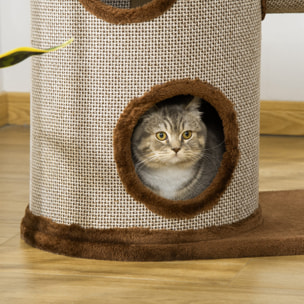 árbol Rascador para Gatos Mediano Altura 104 cm Torre Escalador de Gato con Barril Rascador Cama Superior Túnel Postes de Sisal y Bola Colgante 75x39x104 cm Marrón