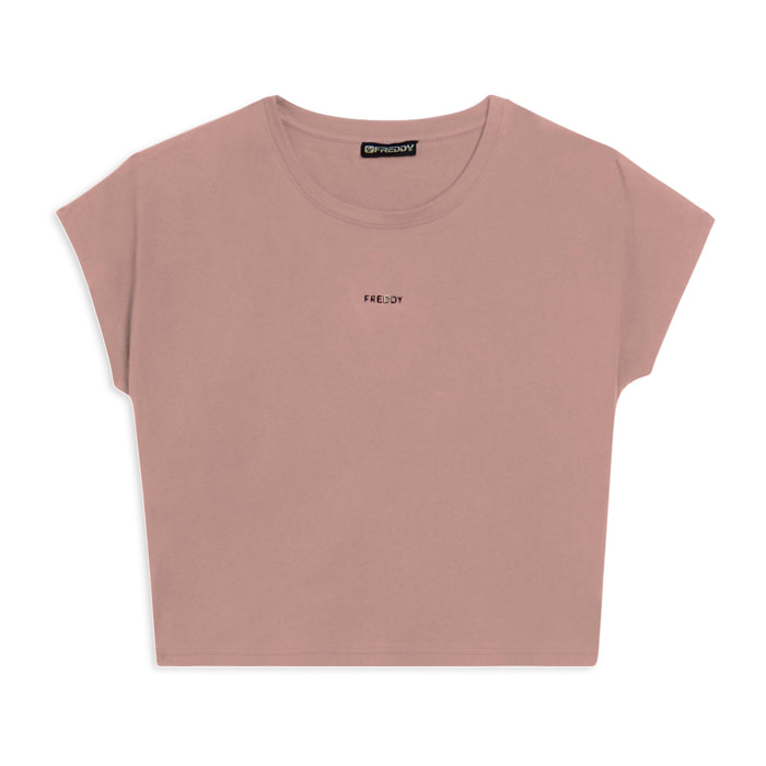 T-shirt donna con stampa sulle spalle