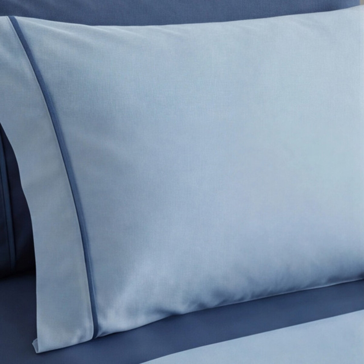 Completo lenzuola singolo in cotone bicolore morbido e traspirante, set letto con lenzuolo sopra, sotto con angoli e federa, design con piping a contrasto elegante, resistente e leggero 116 gsm, certificato OEKO-TEX